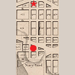 Fig. 21 Detail from A Map of the City of Washington in the District of Columbia: Established as the Permanent Seat of the Government of the United States of America by Robert King (surveyor), C. Schwarz (engraver); published by W. Cooper, Washington, DC, 1818. HOA: 61 cm; WOA: 79 cm. Library of Congress Geography and Map Division Washington, D.C. 20540 to 4650 USA dcu. Online: https://lccn.loc.gov/map65001120 (accessed 30 May 2024). The red circle marks the block where Martha Ensey’s family lived, and the red star marks the location of McLeod’s Eastern Academy.