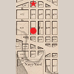 Fig. 22 Detail from A Map of the City of Washington in the District of Columbia: Established as the Permanent Seat of the Government of the United States of America by Robert King (surveyor), C. Schwarz (engraver); published by W. Cooper, Washington, DC, 1818. HOA: 61 cm; WOA: 79 cm. Library of Congress Geography and Map Division Washington, D.C. 20540 to 4650 USA dcu. Online: https://lccn.loc.gov/map65001120 (accessed 30 May 2024). The red circle marks the block where Catherine Cassady’s family lived, and the red star marks the location of McLeod’s Eastern Academy.