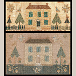 Fig. 30 Detail of the houses from Mary Tait’s sampler (top) and Mary Ann Bonthron’s sampler (bottom).