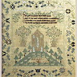 Fig. 32 Sampler attributed to Amelia James; Washington, DC; c. 1826. Silk on linen; HOA: 17-1/2”; WOA: 17”. Published in Allen, Columbia’s Daughters.