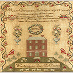 Fig. 35 Sampler by Mary Christeen Bohlayer; Washington, DC; 1842. Wool and silk on linen; HOA: 15-1/2”; WOA: 16-1/2”. Published in Allen, Columbia’s Daughters.