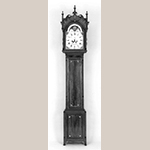 Fig. 6: Tall Clock with case attributed to John Brown (1761–1835) and movement by clockmaker Hugh Andrews (1761–1821), 1802, Wellsburg, WV. Finials replaced. Cherry and mahogany with light and dark wood inlays and tulip poplar; HOA: 103”. Private collection; Photographs courtesy of Sumpter Priddy III American Antiques & Fine Art. MESDA Object Database file NN-1885, online: https://mesda.org/item/object/clock-tall-case/16489/ (accessed 28 August 2019).