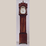 Fig. 11: Tall Clock with case attributed to John Brown (1761–1835) and movement by Thomas McCarty (b.c.1805–1876), 1820–1825, Wellsburg, WV. Finials and plinths missing. Cherry and cherry veneer with light and dark wood inlays and tulip poplar; HOA: 103”. Private collection; Photographs courtesy of Sumpter Priddy III American Antiques & Fine Art.